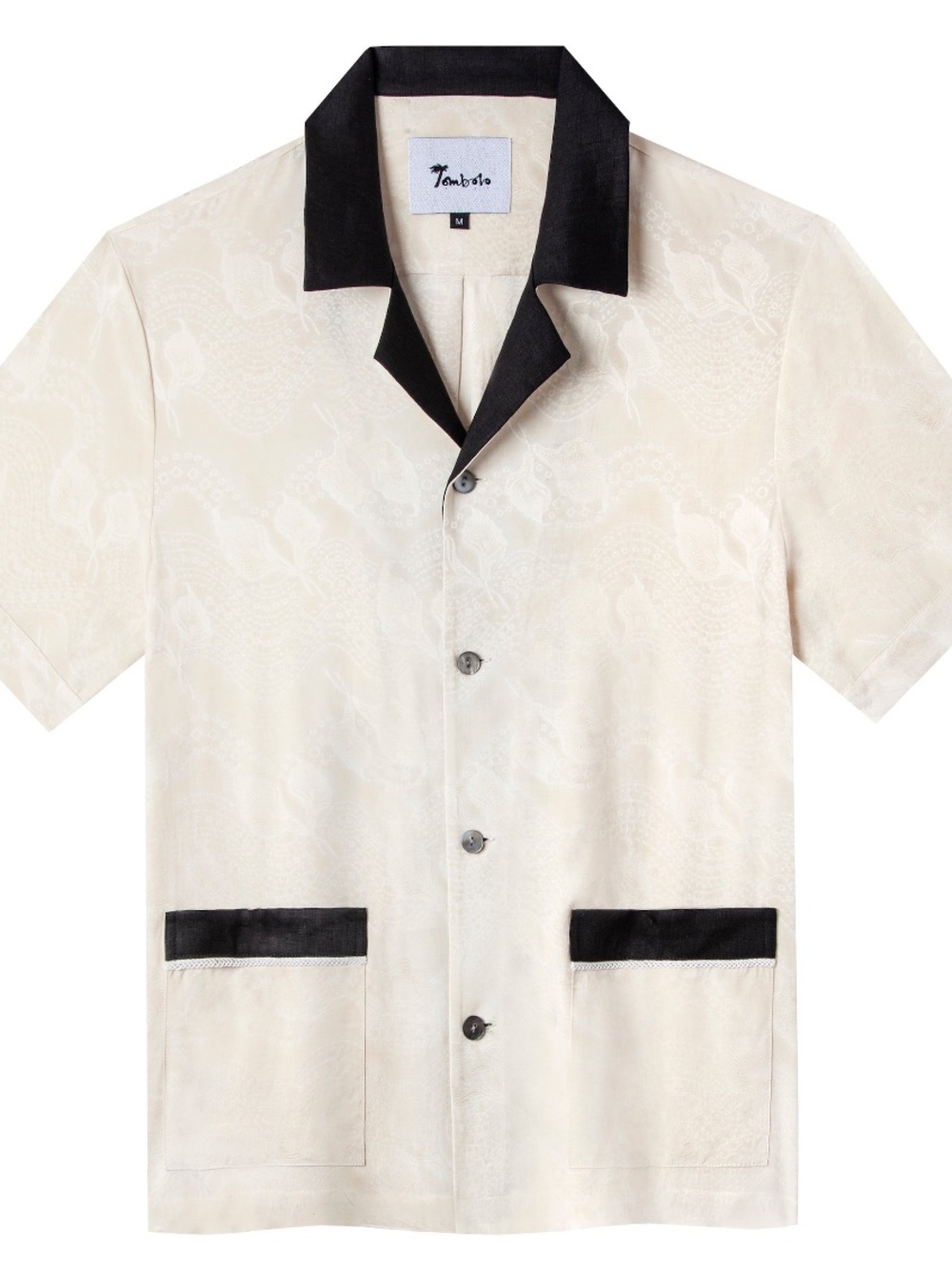 Tombolo black tie optional silky camp collar embroidered